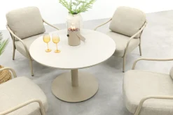 Pisa/Aversa 4-persoons ronde verstelbare low-dining tuinset Ø120 cm. - Latte