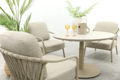 Pisa/Aversa 4-persoons ronde verstelbare low-dining tuinset Ø120 cm. - Latte