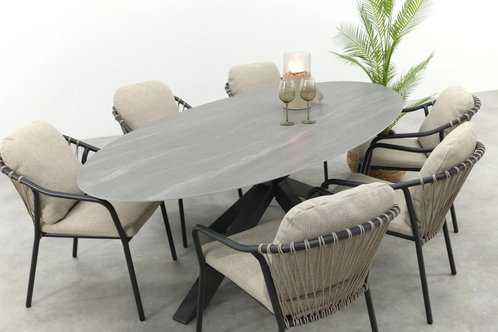 Pisa/GI Scotland 6-persoons ovale tuinset 230x115 cm. - Royal Grey