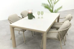 Pisa/Kings 4-persoons rope tuinset 180x100 cm. - Latte