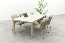 Pisa/Kings 4-persoons rope tuinset 180x100 cm. - Latte
