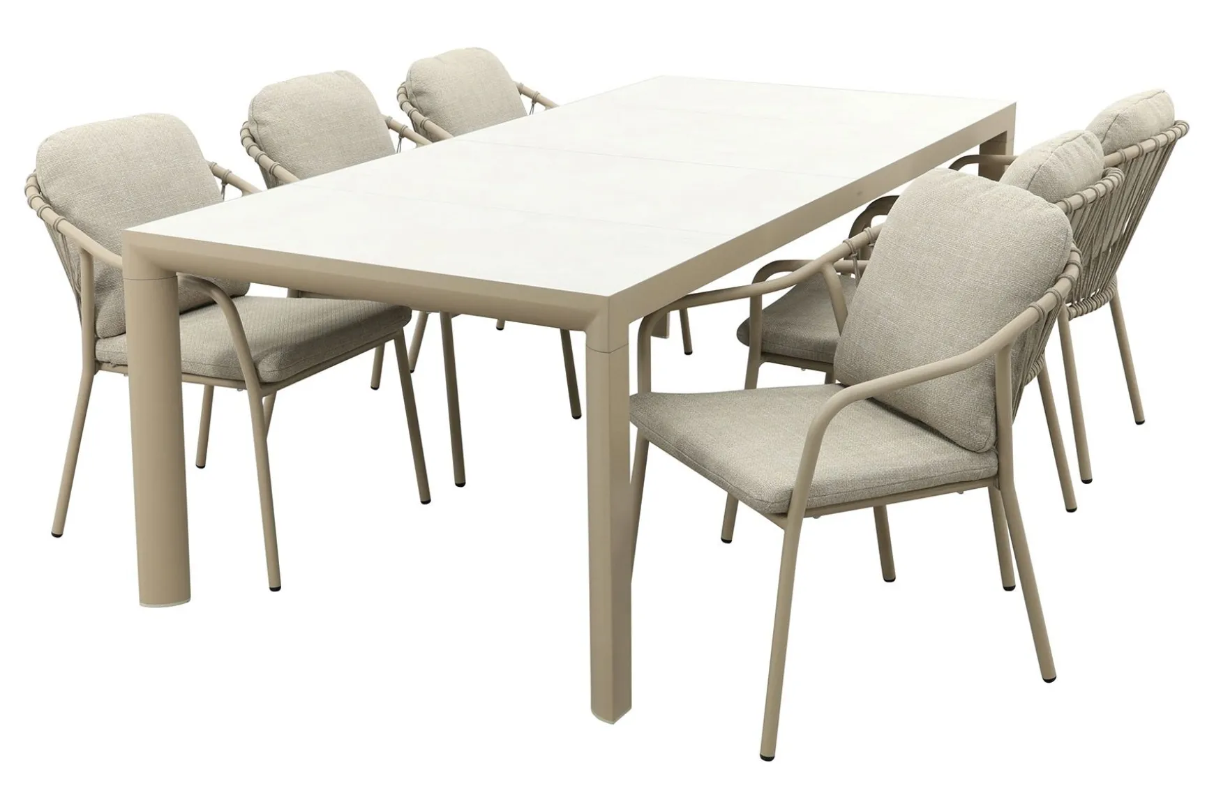 Pisa/Kings rope tuinset voor 6 personen 220x100 cm. - Latte