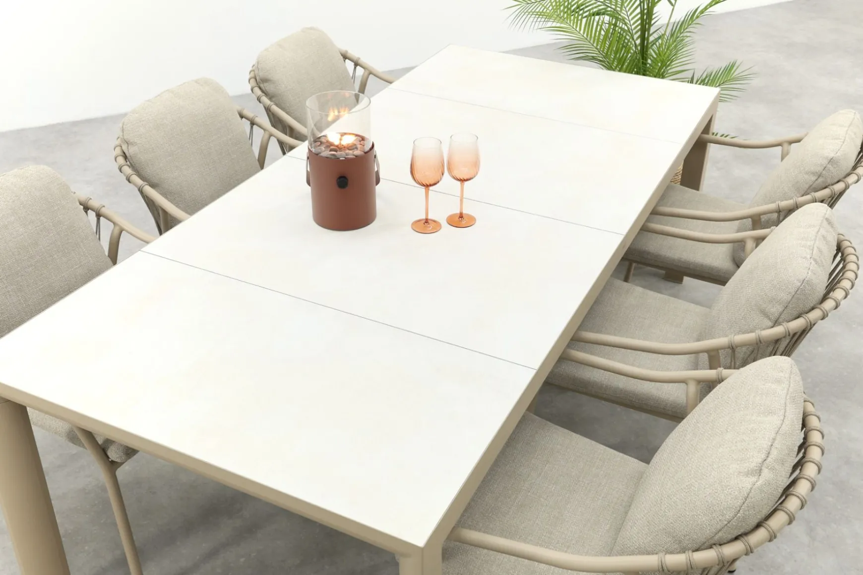 Pisa/Kings rope tuinset voor 6 personen 220x100 cm. - Latte