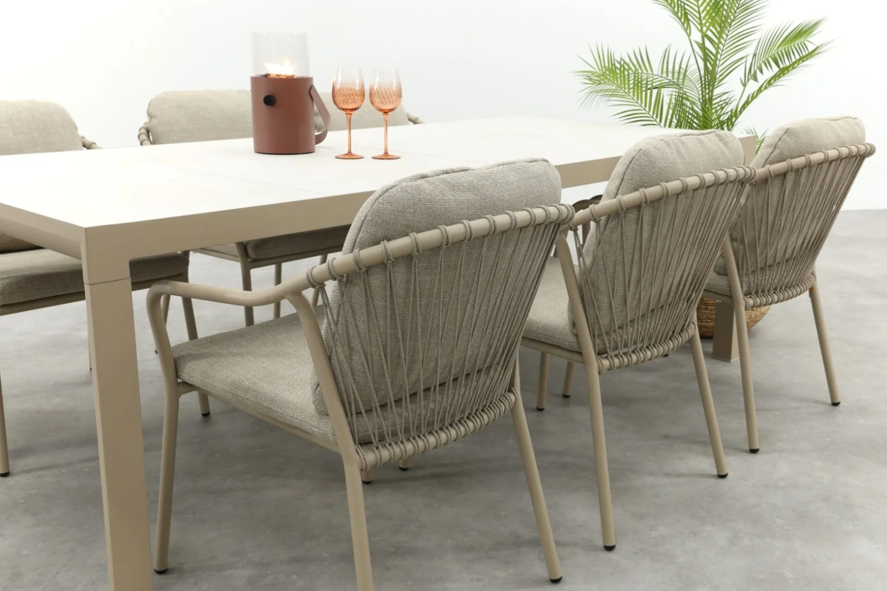 Pisa/Kings rope tuinset voor 6 personen 220x100 cm. - Latte