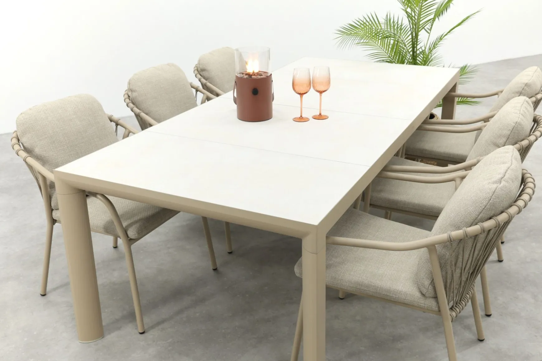 Pisa/Kings rope tuinset voor 6 personen 220x100 cm. - Latte