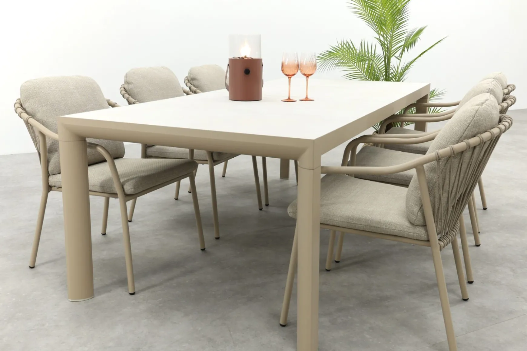 Pisa/Kings rope tuinset voor 6 personen 220x100 cm. - Latte