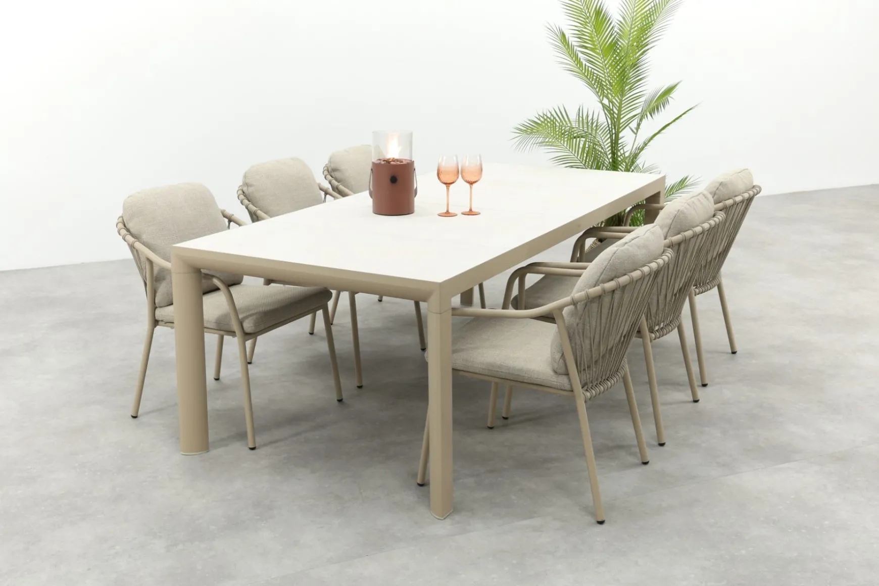 Pisa/Kings rope tuinset voor 6 personen 220x100 cm. - Latte