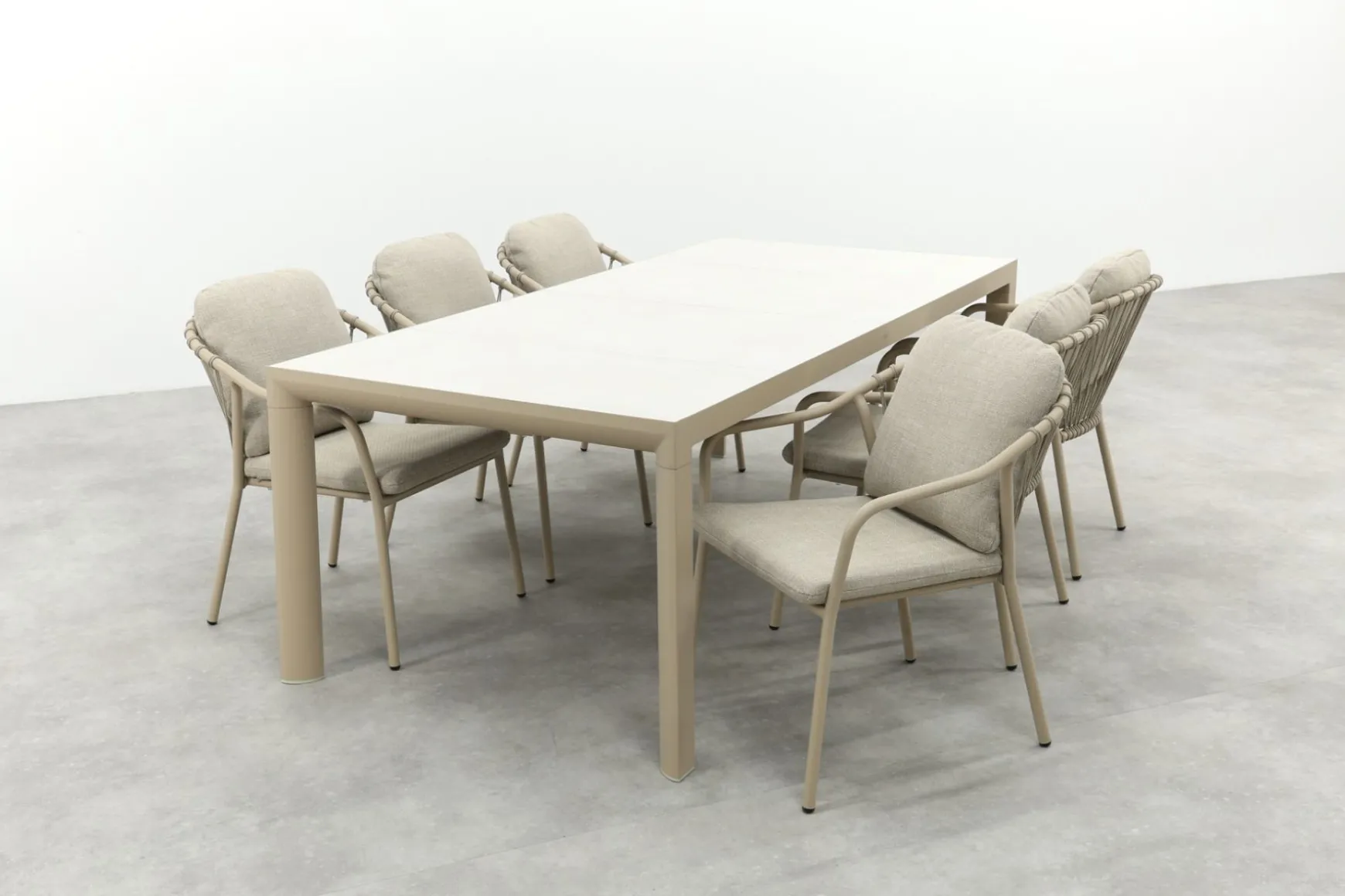 Pisa/Kings rope tuinset voor 6 personen 220x100 cm. - Latte