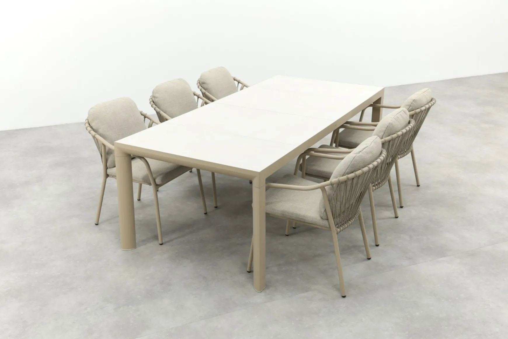 Pisa/Kings rope tuinset voor 6 personen 220x100 cm. - Latte