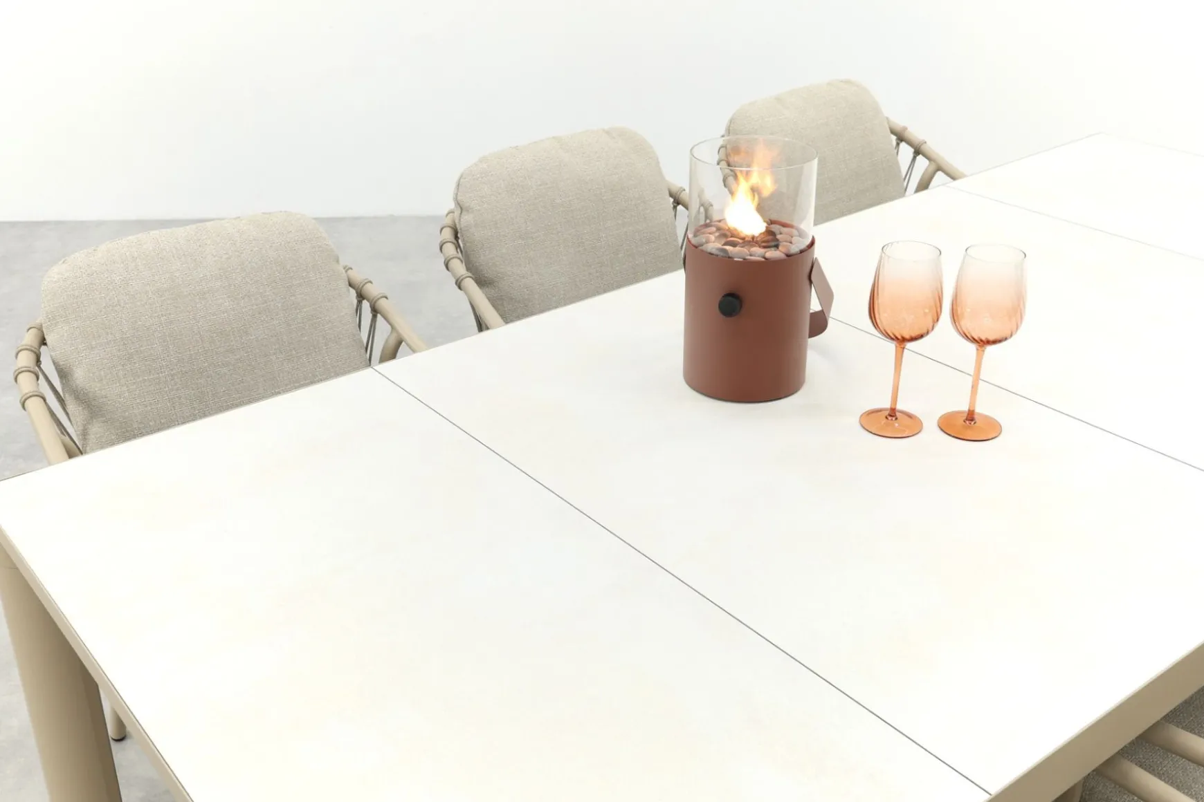 Pisa/Kings rope tuinset voor 6 personen 220x100 cm. - Latte