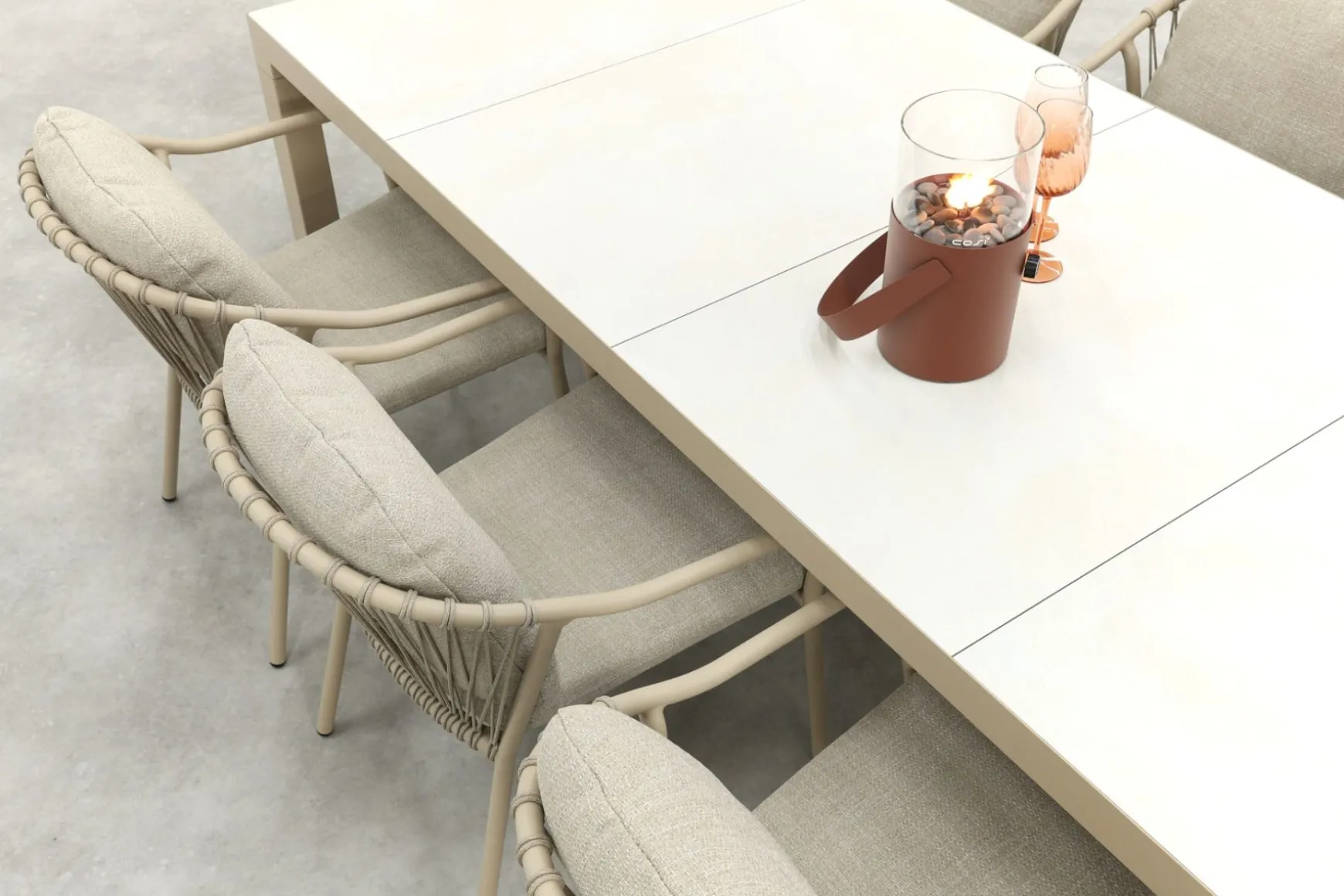 Pisa/Kings rope tuinset voor 6 personen 220x100 cm. - Latte