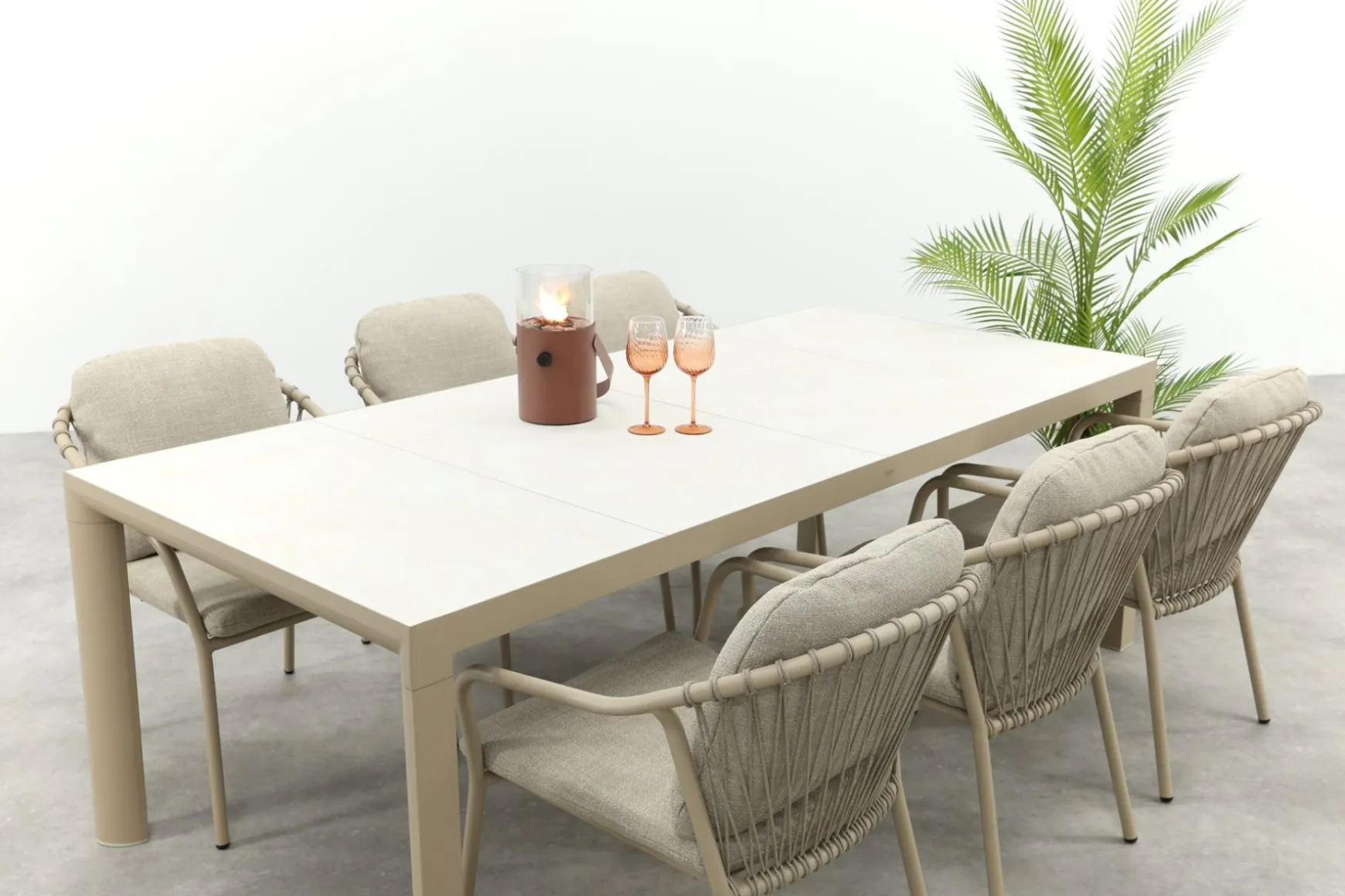 Pisa/Kings rope tuinset voor 6 personen 220x100 cm. - Latte