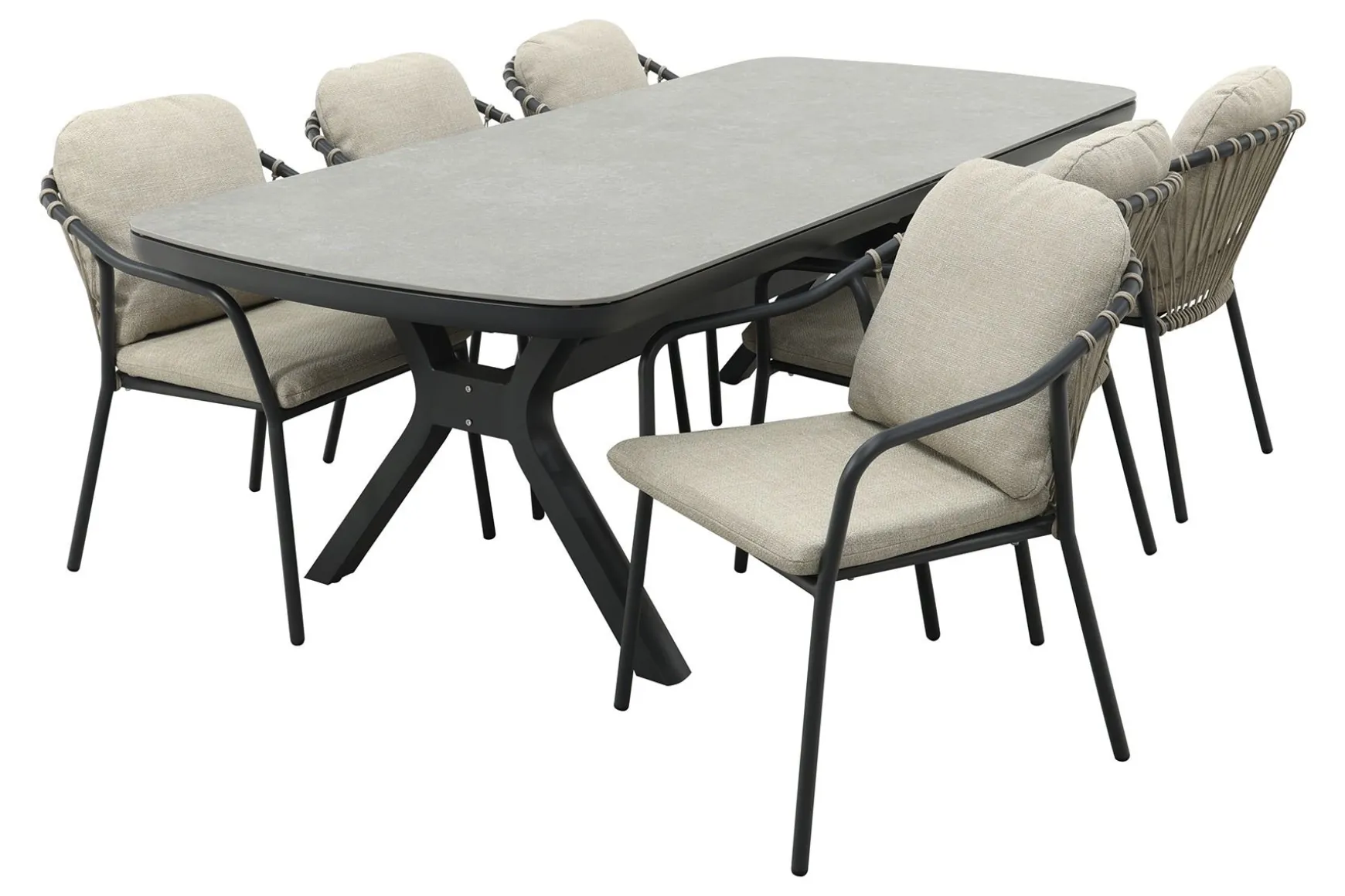 Pisa/Ponto rope tuinset voor 6 personen 220x100 cm. - Antraciet