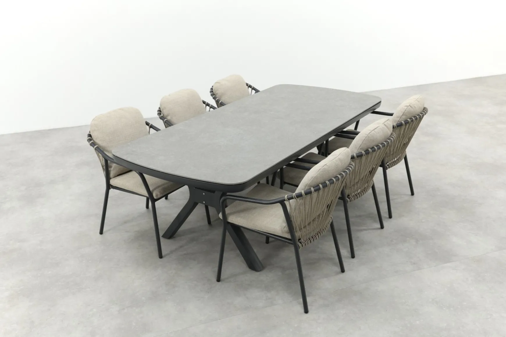 Pisa/Ponto rope tuinset voor 6 personen 220x100 cm. - Antraciet