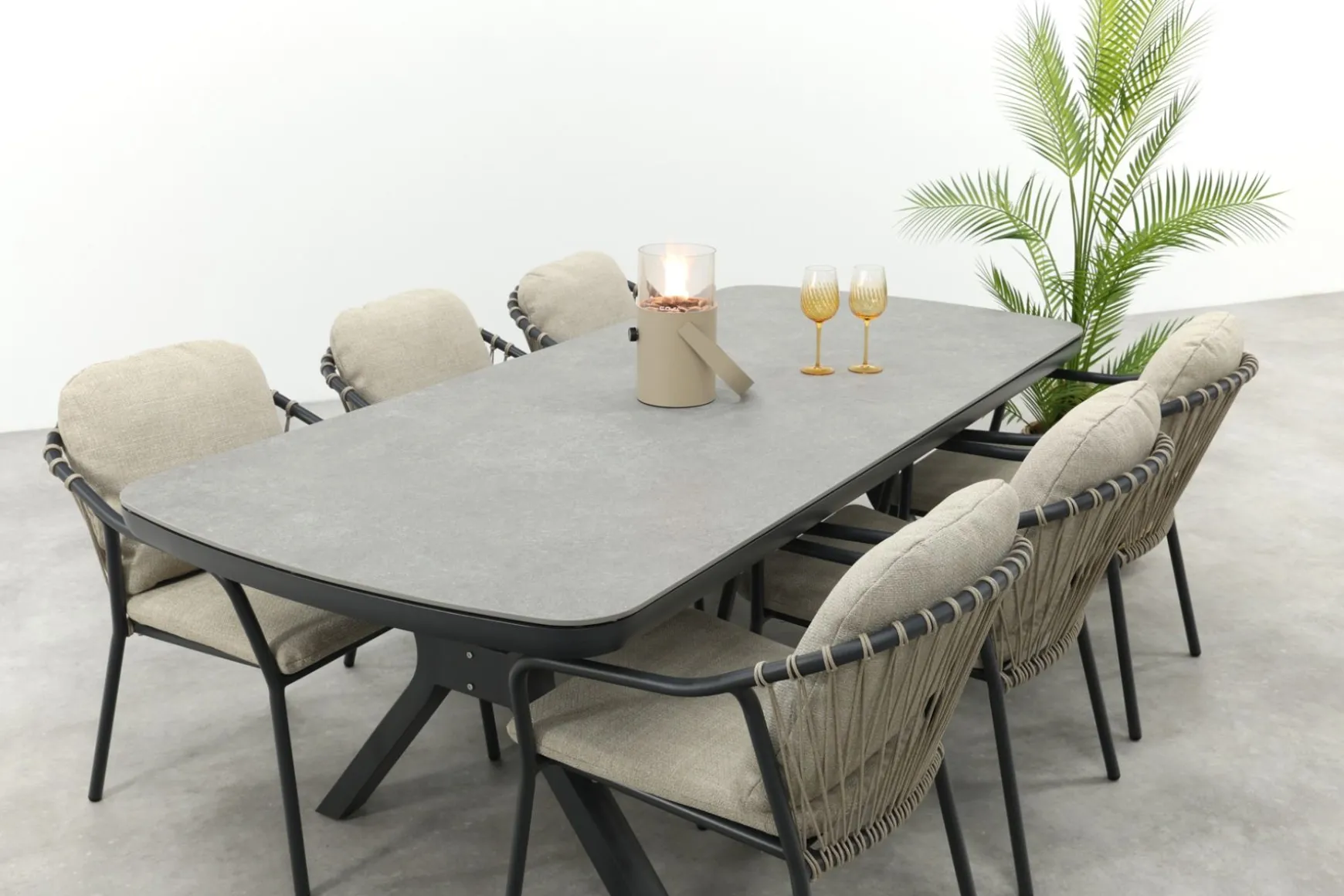 Pisa/Ponto rope tuinset voor 6 personen 220x100 cm. - Antraciet