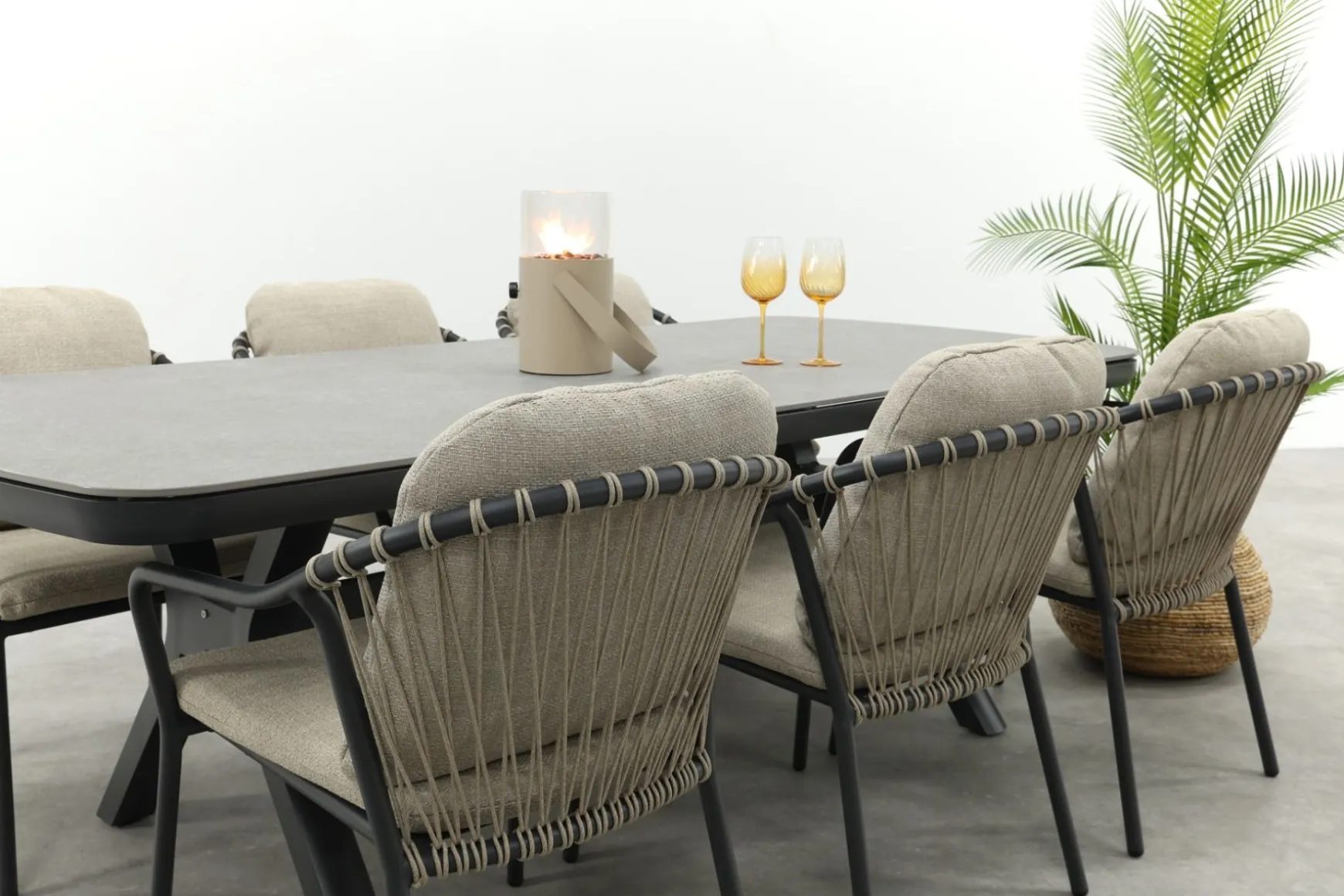 Pisa/Ponto rope tuinset voor 6 personen 220x100 cm. - Antraciet