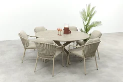 Pisa/Prado 6-persoons ronde dining tuinset Ø160 cm. - Latte