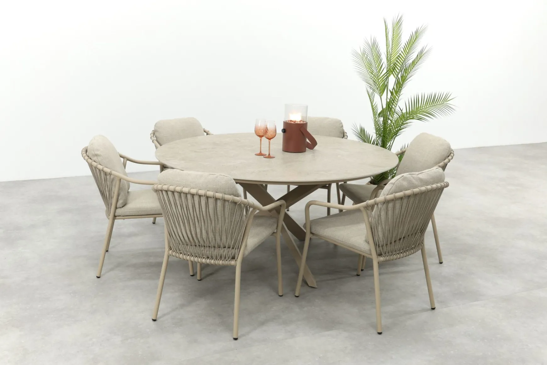 Pisa/Prado 6-persoons ronde dining tuinset Ø160 cm. - Latte