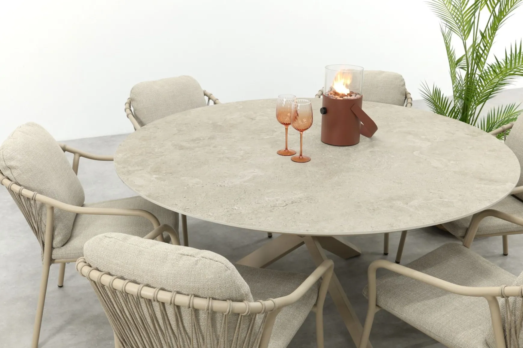 Pisa/Prado 6-persoons ronde dining tuinset Ø160 cm. - Latte