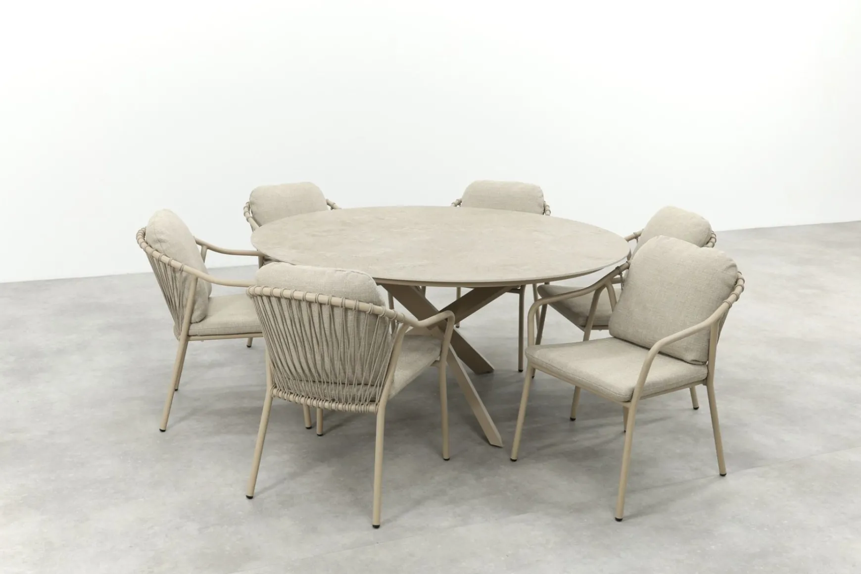 Pisa/Prado 6-persoons ronde dining tuinset Ø160 cm. - Latte