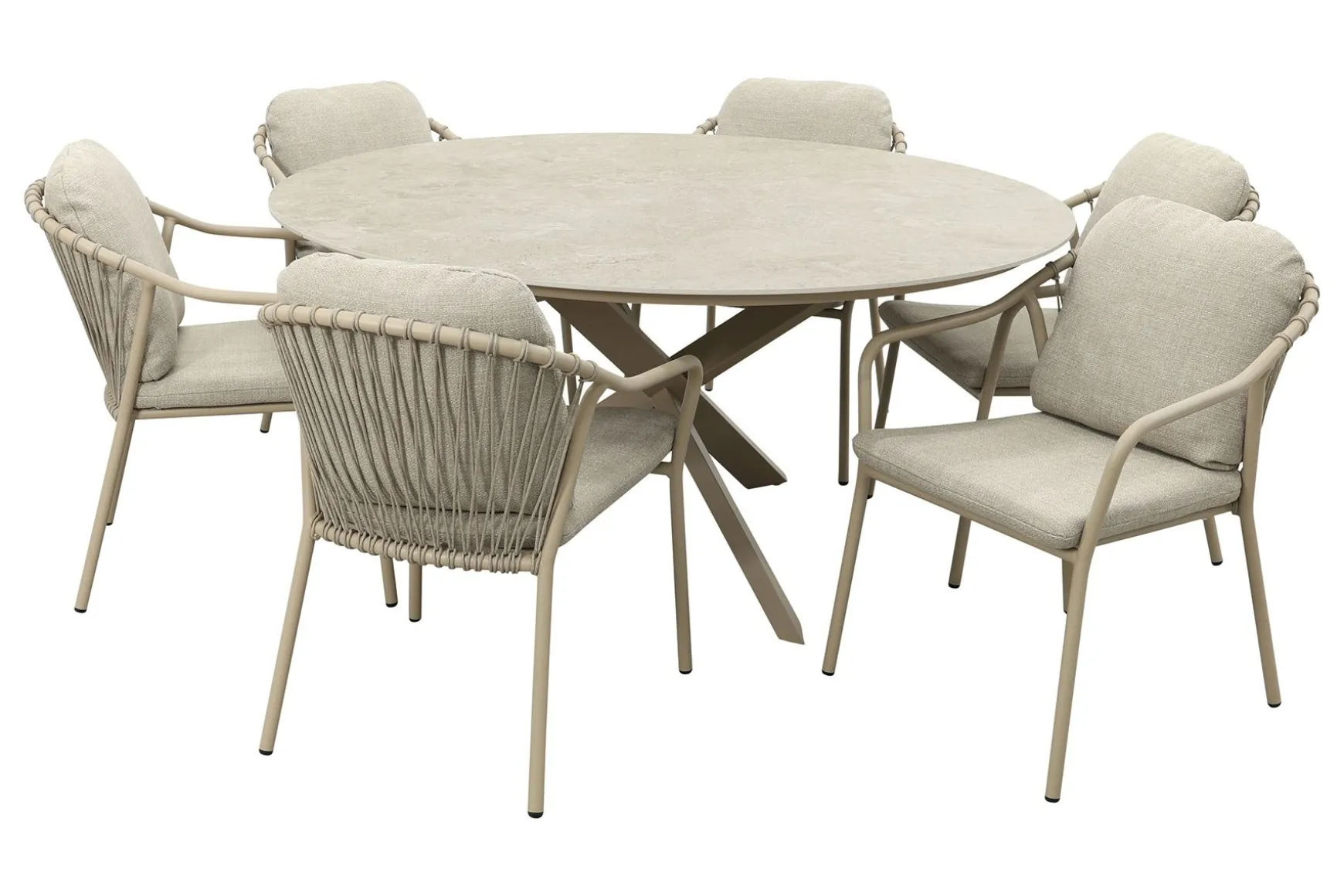 Pisa/Prado 6-persoons ronde dining tuinset Ø160 cm. - Latte
