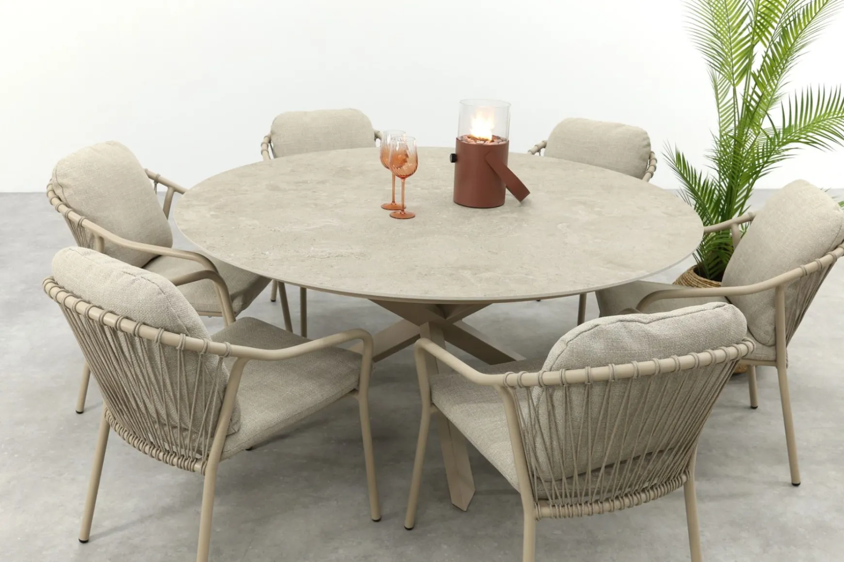 Pisa/Prado 6-persoons ronde dining tuinset Ø160 cm. - Latte