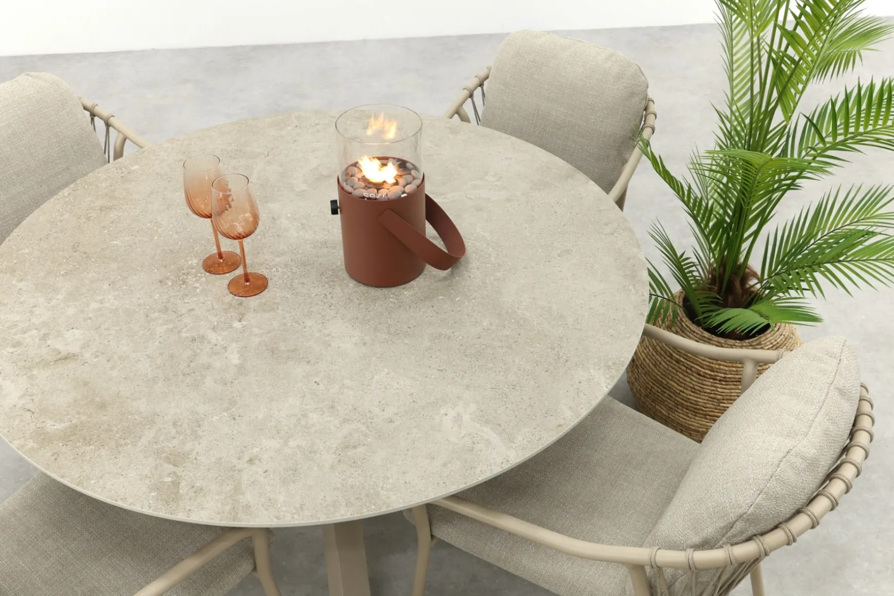 Pisa/Prado 4-persoons ronde dining tuinset Ø130 cm. - Latte
