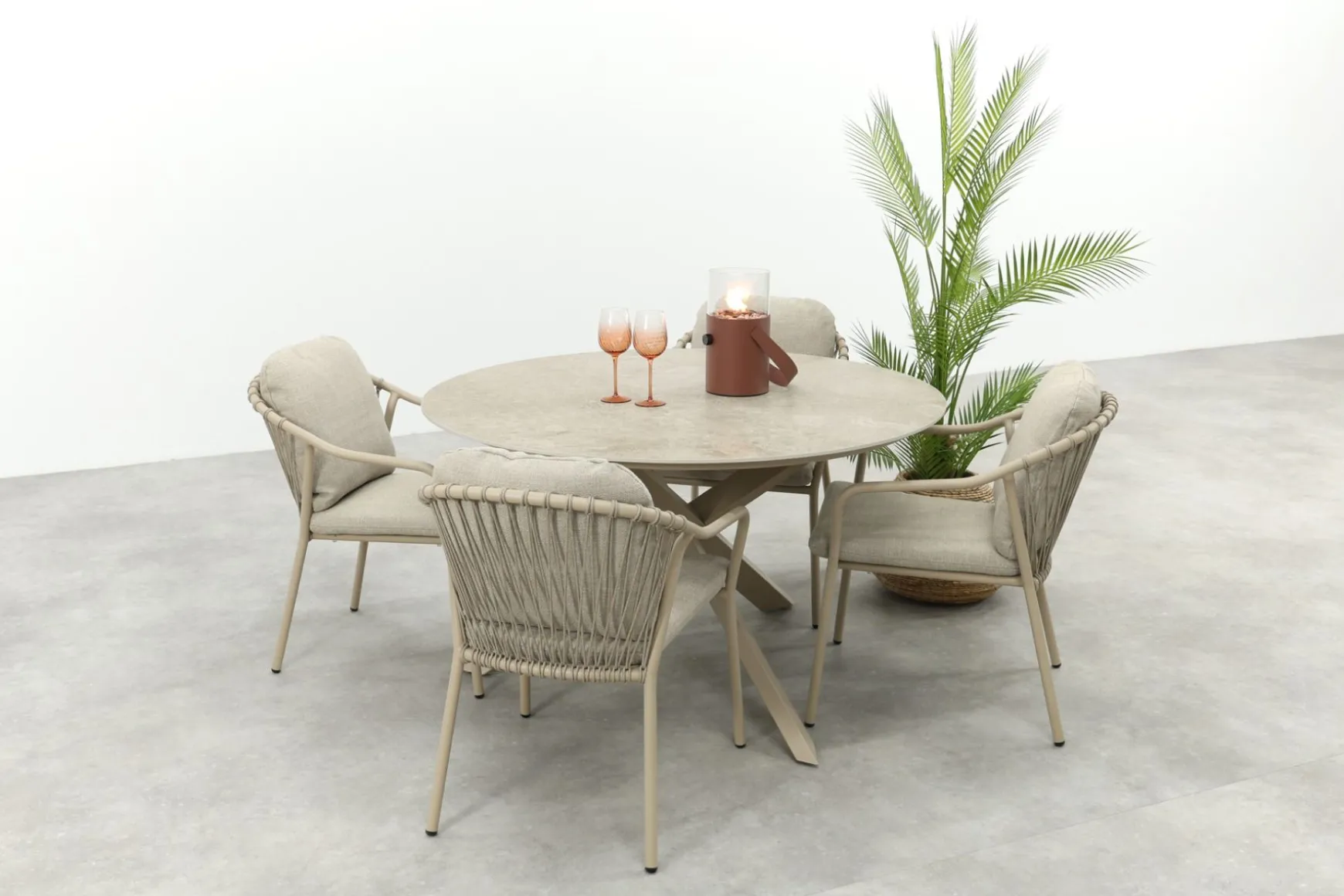 Pisa/Prado 4-persoons ronde dining tuinset Ø130 cm. - Latte