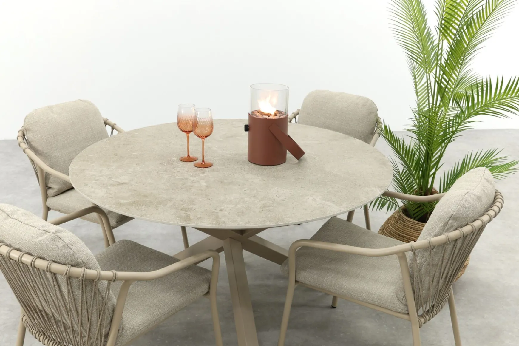 Pisa/Prado 4-persoons ronde dining tuinset Ø130 cm. - Latte