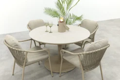 Pisa/Rodez 4-persoons tuinset Ø120 cm. - Latte