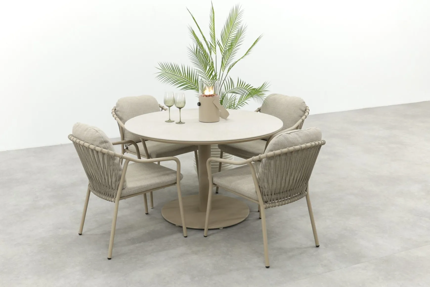 Pisa/Rodez 4-persoons tuinset Ø120 cm. - Latte