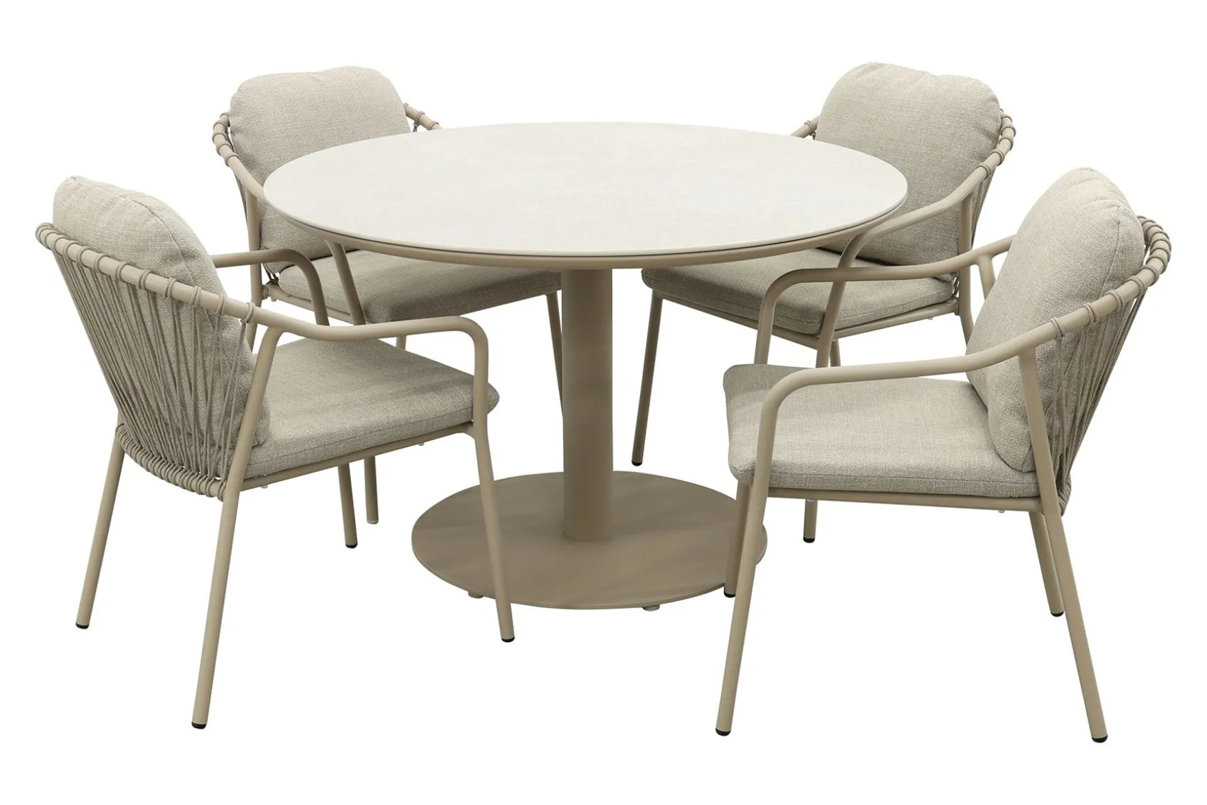 Pisa/Rodez 4-persoons tuinset Ø120 cm. - Latte