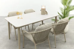 Pisa/Sofia rope dining tuinset voor 4 personen 160x90 cm. - Latte