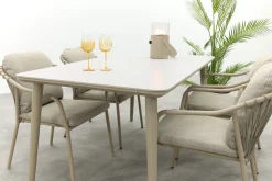Pisa/Sofia rope dining tuinset voor 4 personen 160x90 cm. - Latte