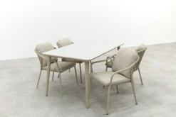 Pisa/Sofia rope dining tuinset voor 4 personen 160x90 cm. - Latte