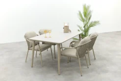 Pisa/Sofia rope dining tuinset voor 4 personen 160x90 cm. - Latte