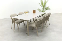 Pisa/Sofia rope dining tuinset voor 6 personen 220x100 cm. - Latte