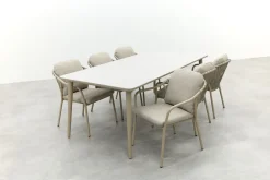 Pisa/Sofia rope dining tuinset voor 6 personen 220x100 cm. - Latte