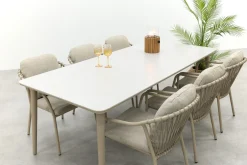 Pisa/Sofia rope dining tuinset voor 6 personen 220x100 cm. - Latte