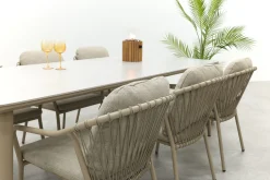 Pisa/Sofia rope dining tuinset voor 6 personen 220x100 cm. - Latte