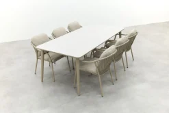 Pisa/Sofia rope dining tuinset voor 6 personen 220x100 cm. - Latte