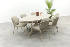 Pisa/Ventaro ovale tuinset voor 6 personen 240x115 cm. - Latte