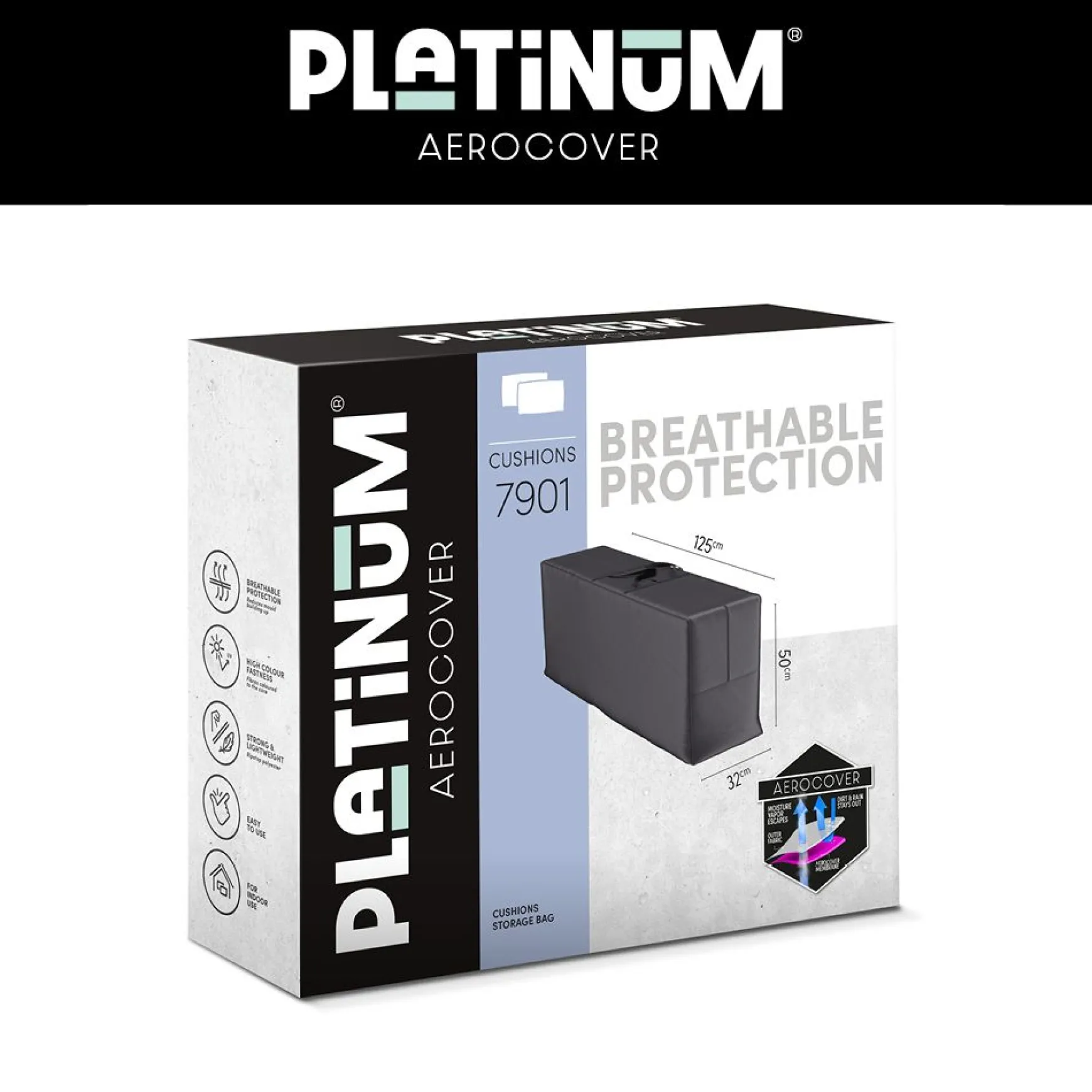 Platinum Aerocover kussentas - 125x32x50 cm.