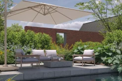 Platinum Challenger parasol Premium T2 3x3 m - Champagne Sandstone - met vulbare parasolvoet en hoes
