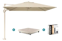 Platinum Challenger parasol Premium T2 3x3 m - Champagne Sandstone - met vulbare parasolvoet en hoes