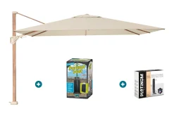 Platinum Challenger parasol Premium T2 2,6x3,5 m. - Champagne Teak - met ingraafvoet en hoes