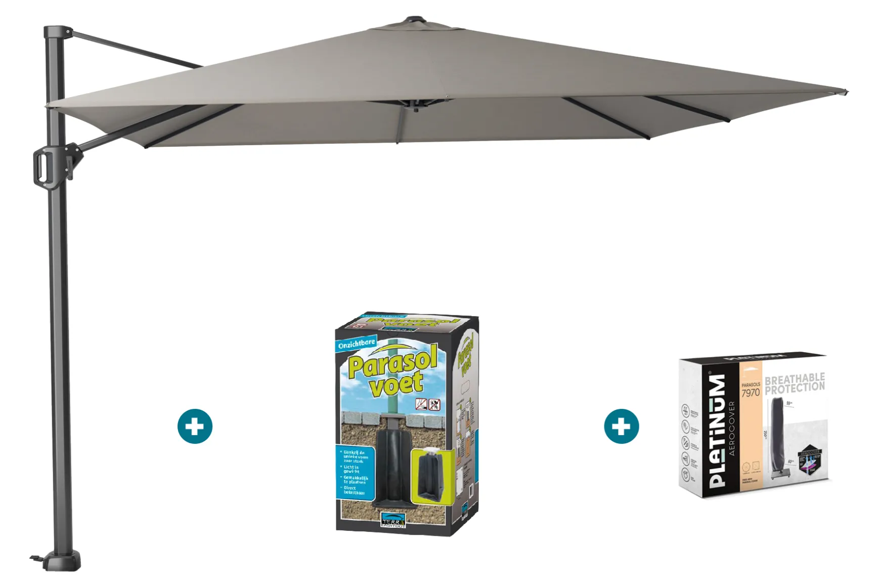 Platinum Challenger Premium T1 3x3 m - Manhattan Grey met ingraafvoet en hoes