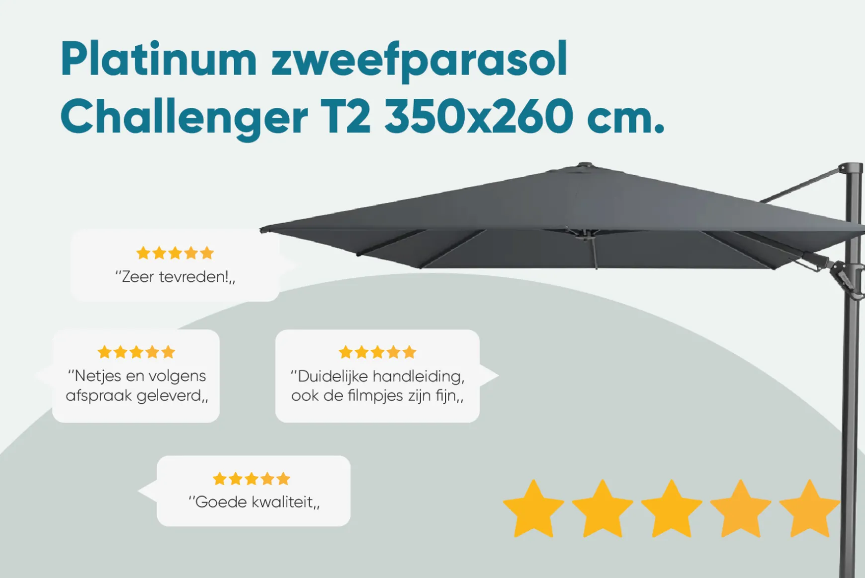 Platinum Challenger rechthoek zweefparasol T2 Premium - 3,5 x 2,6 m. - Havanna