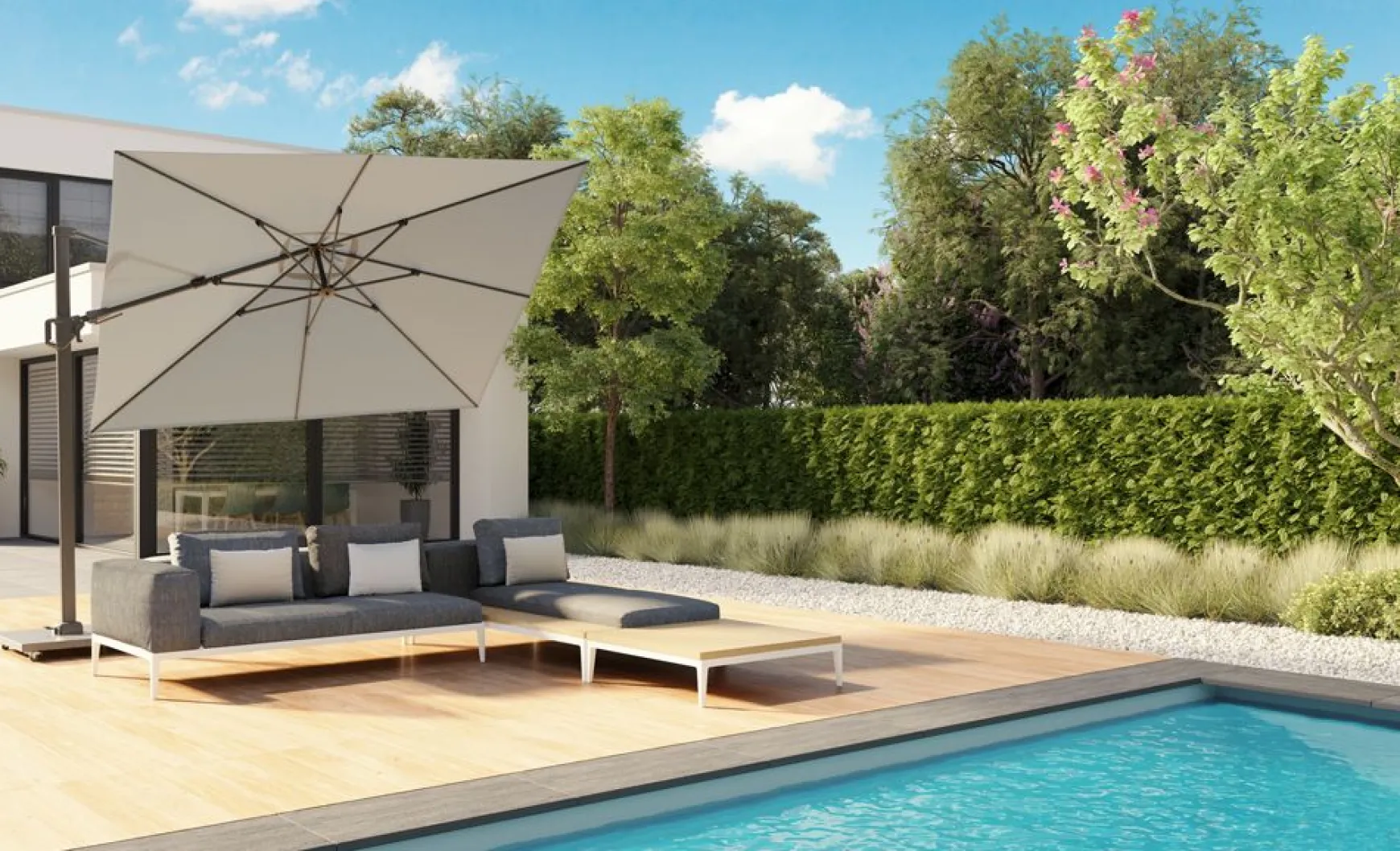 Platinum Challenger rechthoek zweefparasol T2 Premium - 3,5 x 2,6 m. - Havanna