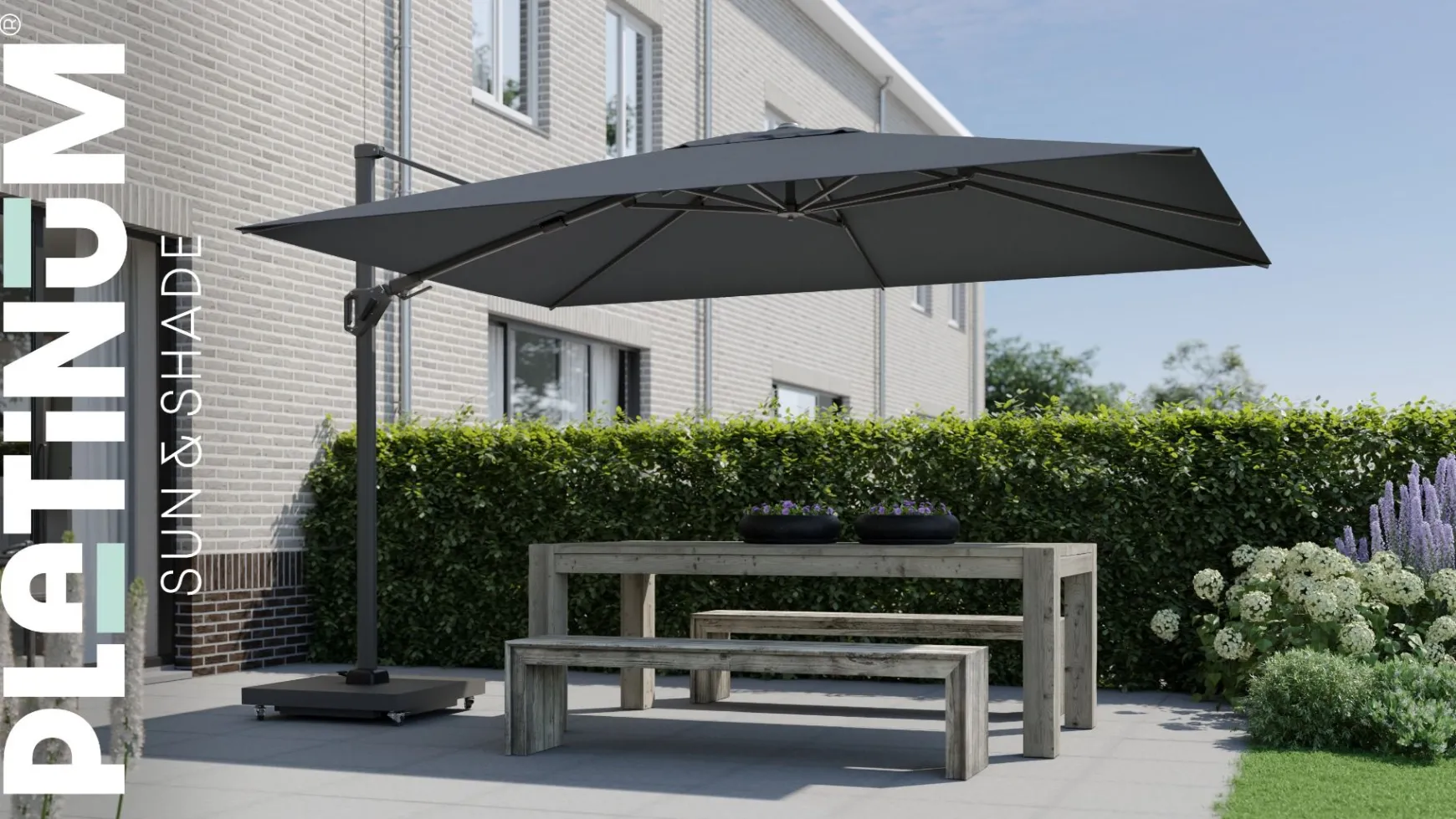 Platinum Challenger rechthoek zweefparasol T2 Premium - 2,6 x 3,5 m. - Havana Taupe
